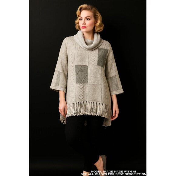 Odd Molly Cable Knit Sweater M Oversize Merino Wool Baby Alpaca Cowl Neck Fringe - Picture 1 of 11